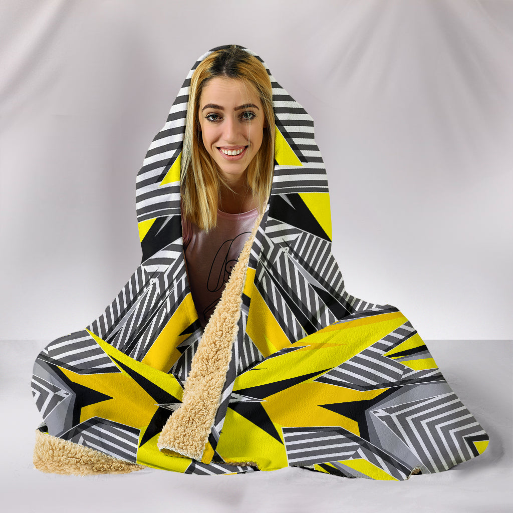 Racing Style Grey & Yellow Stripes Vibes Hooded Blanket